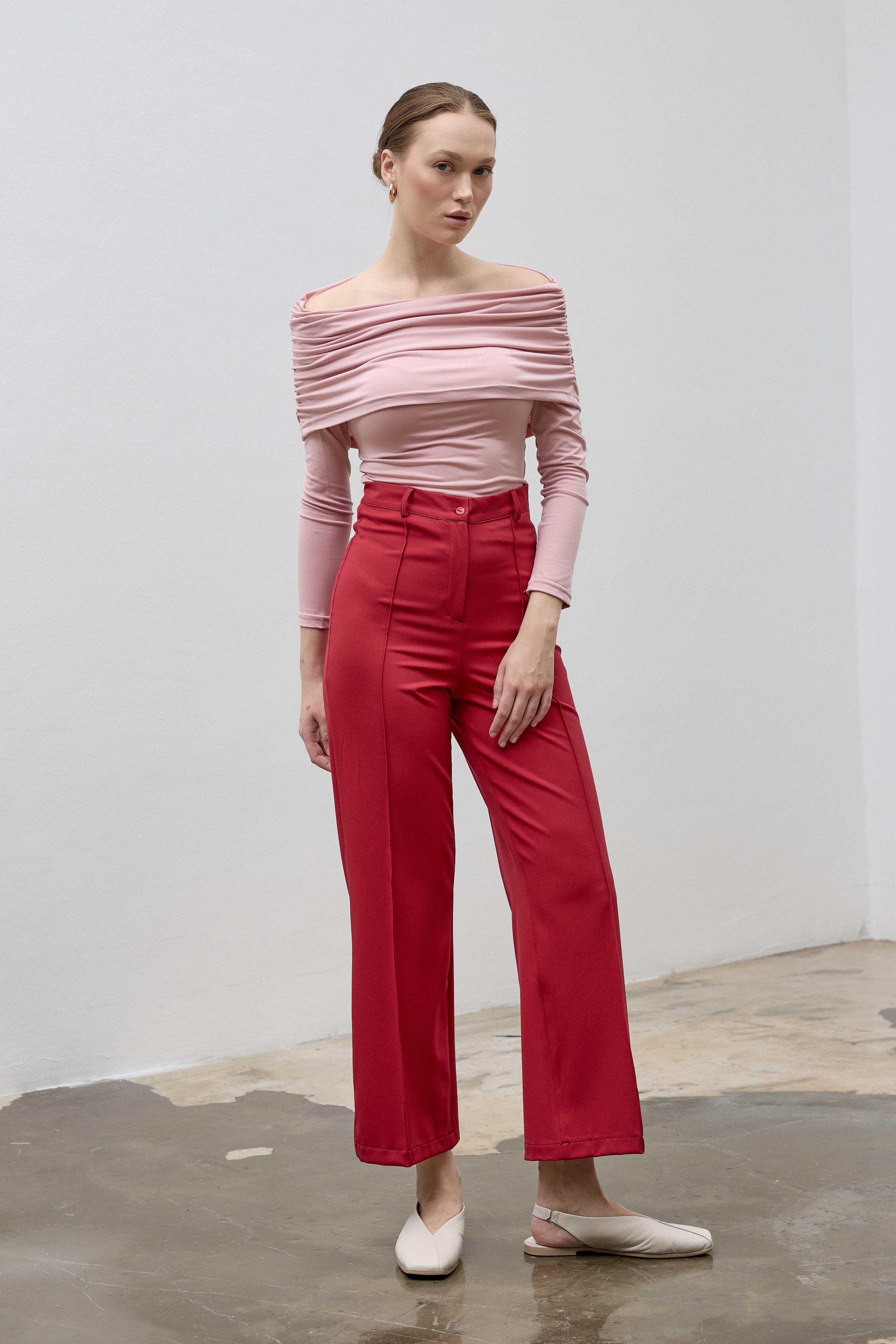 Kırmızı Reign Boru Paça Casual Pantolon
