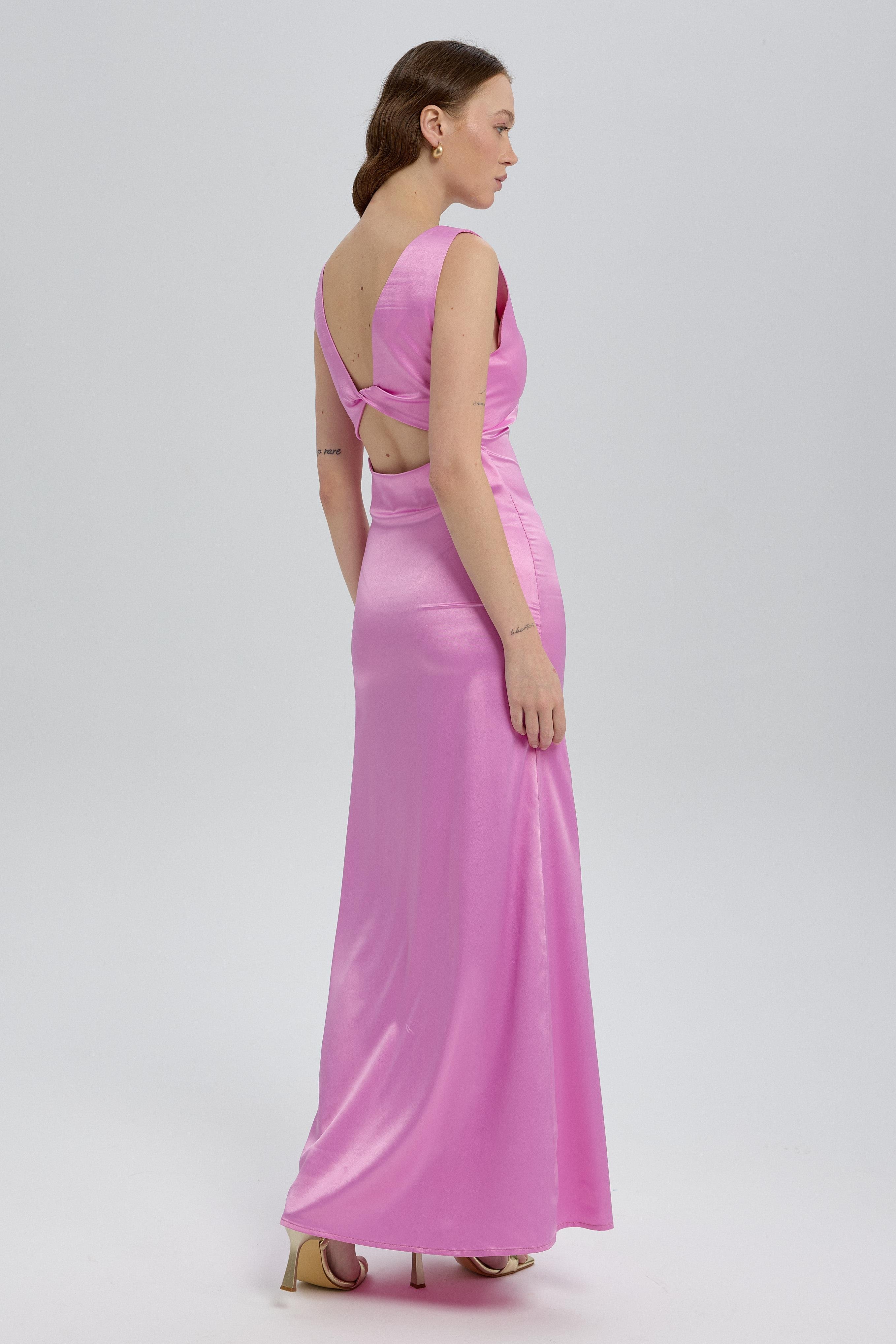 Pembe Elara Saten Elbise