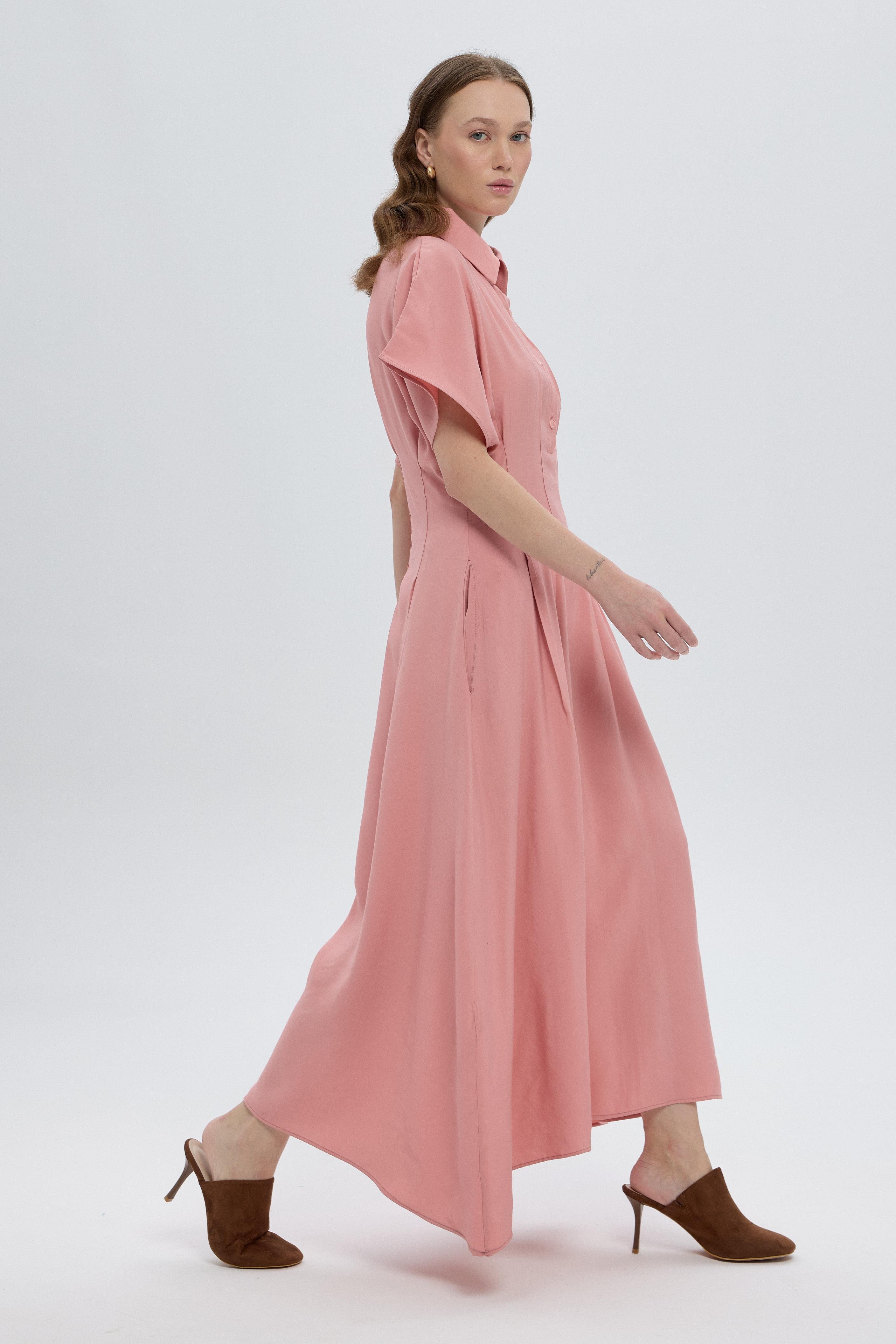 Pembe Vera Midi Elbise