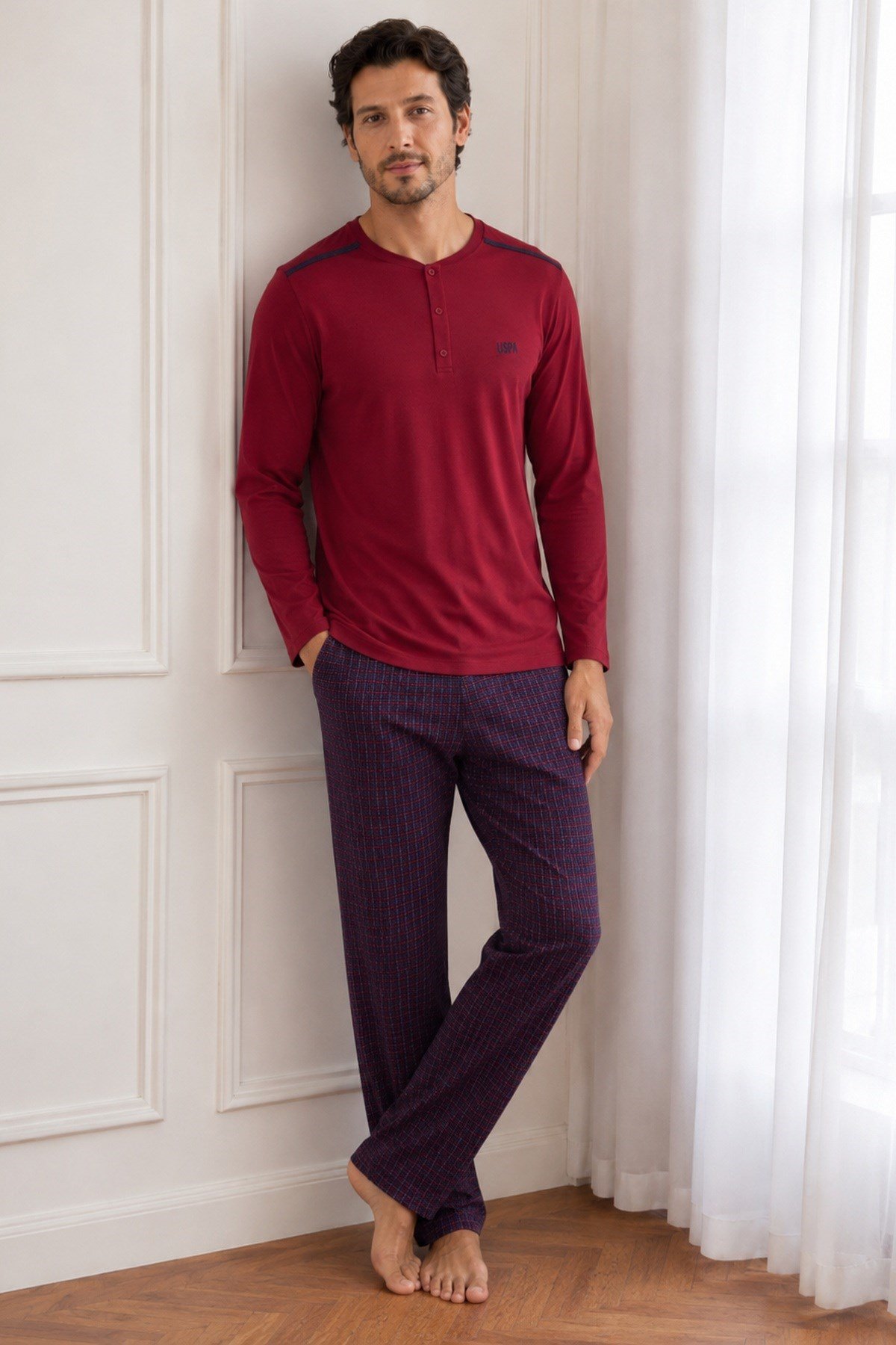 Erkek Uzun Kol %100 Pamuk Pijama Takımı Bordo