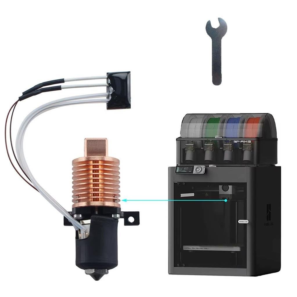 Bamb Lab P1 Serisi Yükseltilmiş Hotend Dairesel Bakır Gövde-Sertleştirilmiş V6 Çelik Nozzle-0.4mm
