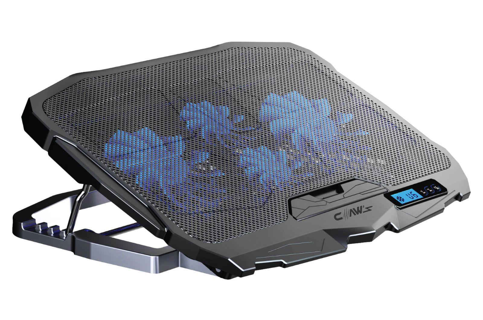  Claw's Tornado 4x Turbo LED Fan - Ayarlabilir Fan Hızı & 6 Farklı Stand Yükseklik Kademesi - 2 USB Portlu - Metal Mesh Zemin -  LCD Ekranlı Notebook Soğutucu - Siyah (9