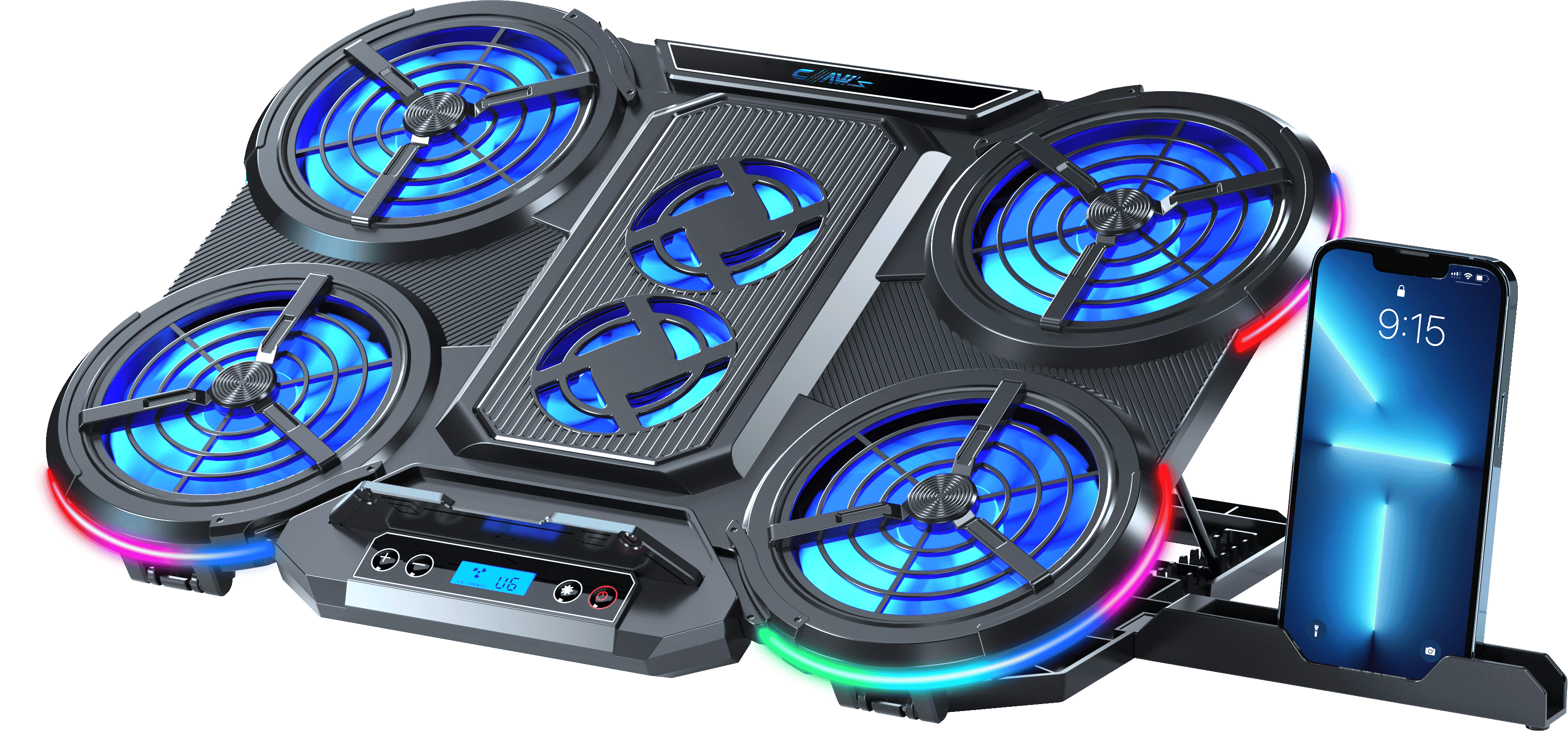 Claw's Frost GT6 6x Big Turbo LED Fan - 10 Modlu RGB - LCD Ekran - Ayarlabilir Fan Hızı & 7 Farklı Stand Yükseklik Kademesi – 2x USB - Özel Tasarım Notebook Soğutucu - Siyah (13