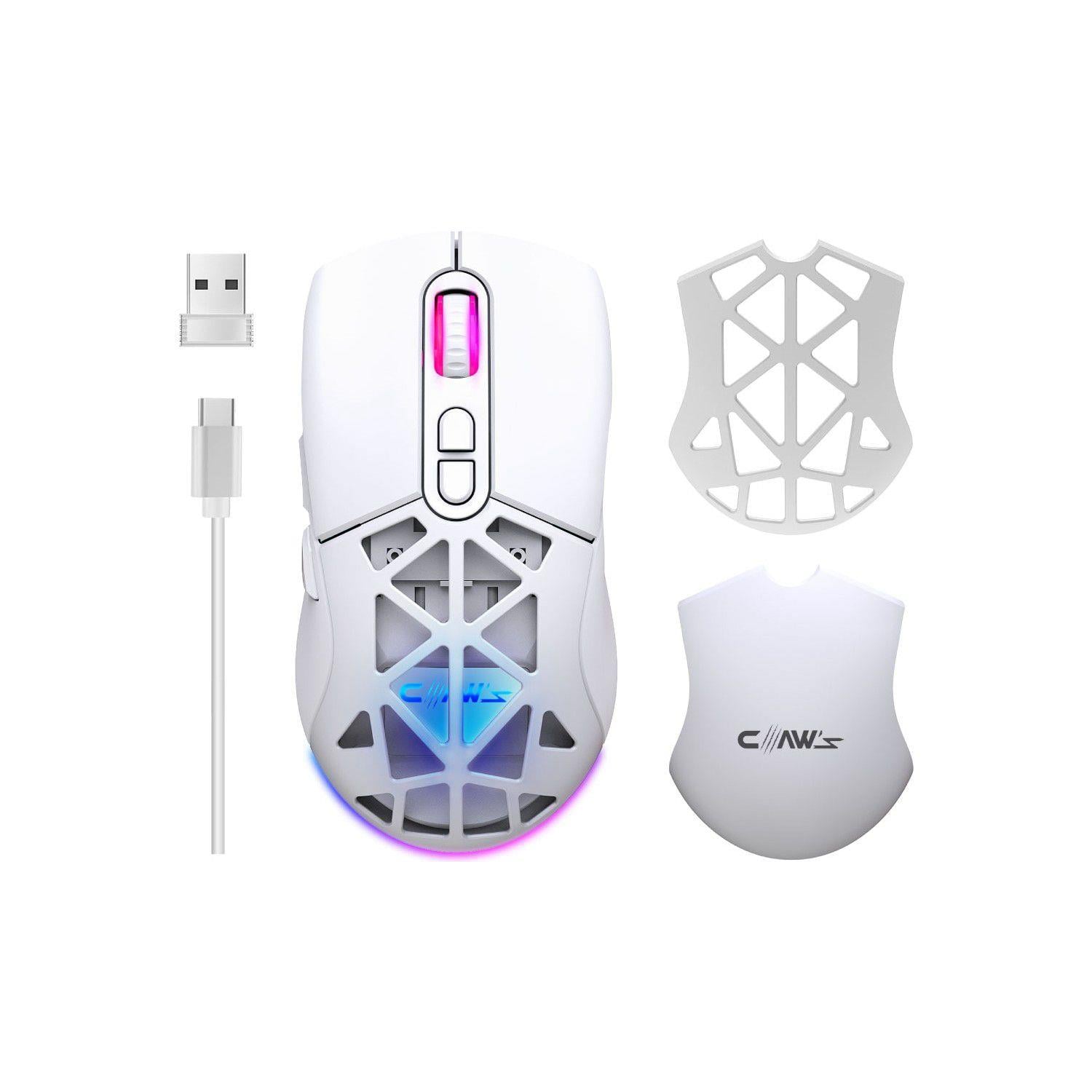 Claw's Nexus Air V1 Kablosuz 10000 Dpi Pixart PMW3325 Sensör Makro Yazılımlı & Değiştirilebilir Kapaklı RGB Kablosuz Gaming Mouse - Beyaz (2.4 GHz Kablosuz + BT5.1 + Type-C ile Kullanım Desteği)