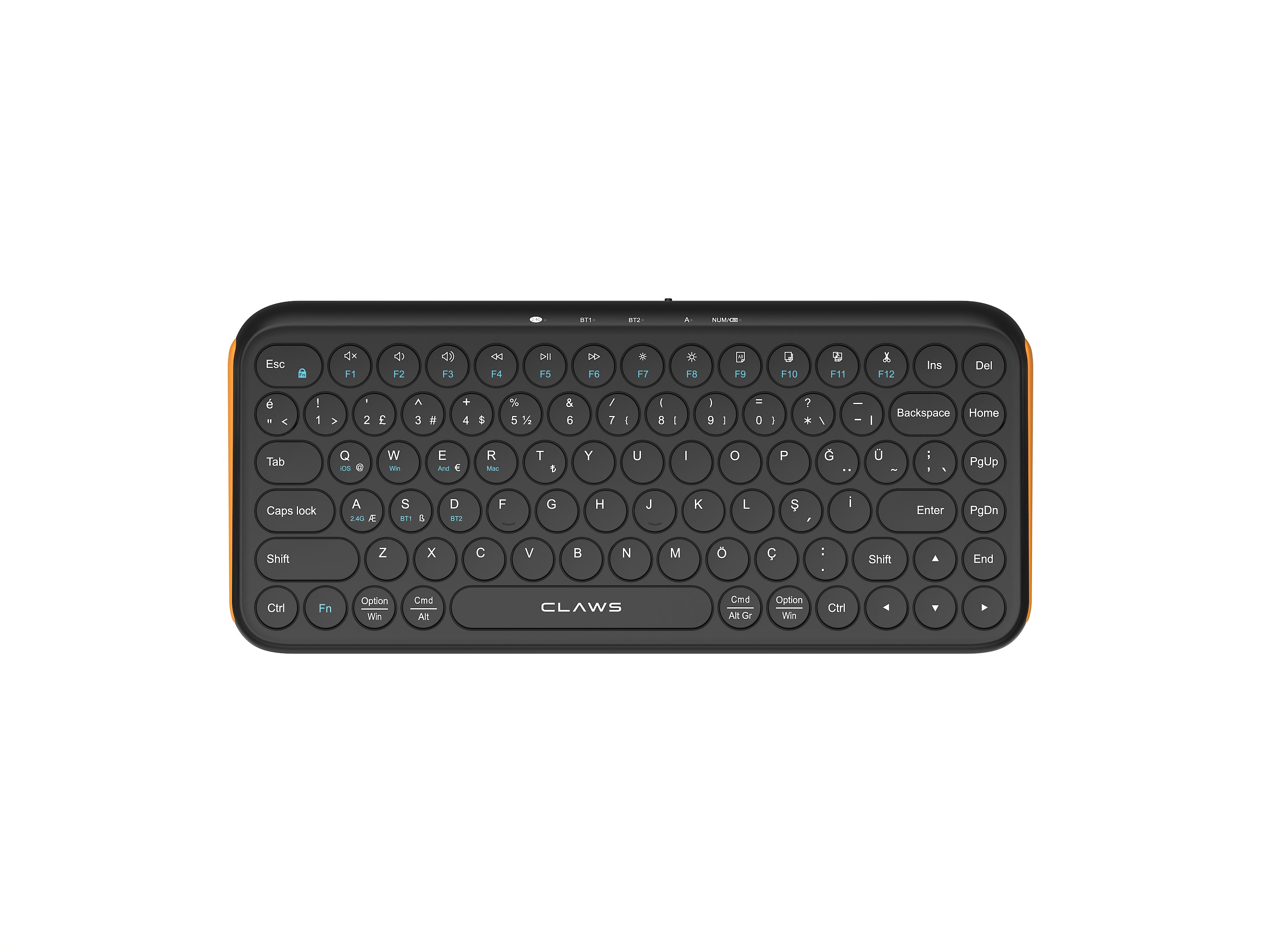 Claw's Orvia Air Kablosuz Klavye - Şık Yuvarlak Tuş Takımı, Dual-Mode (2.4GHz + Çift Bluetooth), 500mAh Şarj Edilebilir Batarya, Windows, MacOS, iOS ve HarmonyOS Uyumlu Mini Ofis Klavyesi