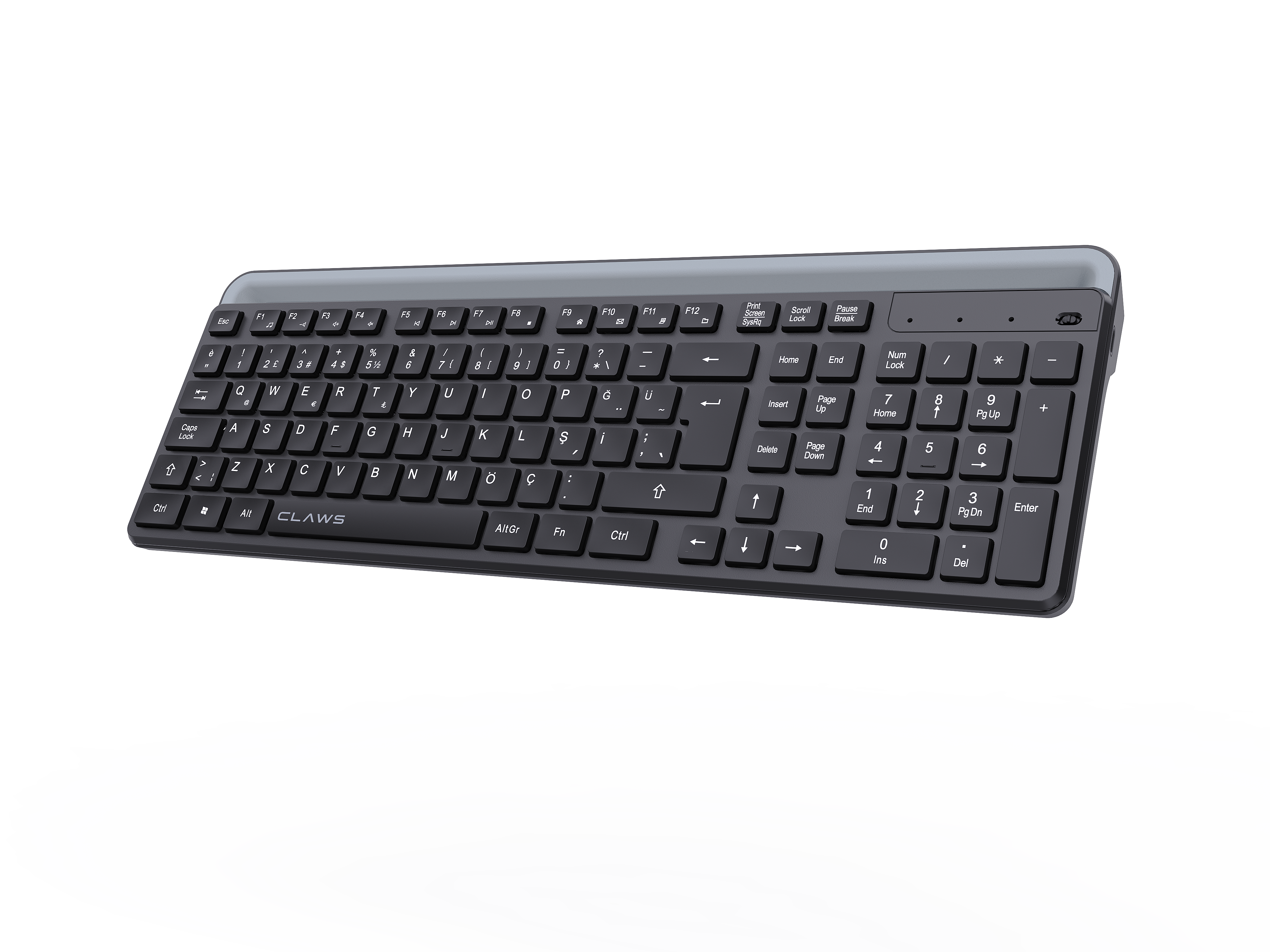 Claw's Orvia Momentum Kablosuz Klavye - Entegre Telefon ve Tablet Standlı (Dock), Dual-Mode (2.4GHz + Bluetooth), Şarj Edilebilir Türkçe Q Tam Boy Ofis Klavyesi