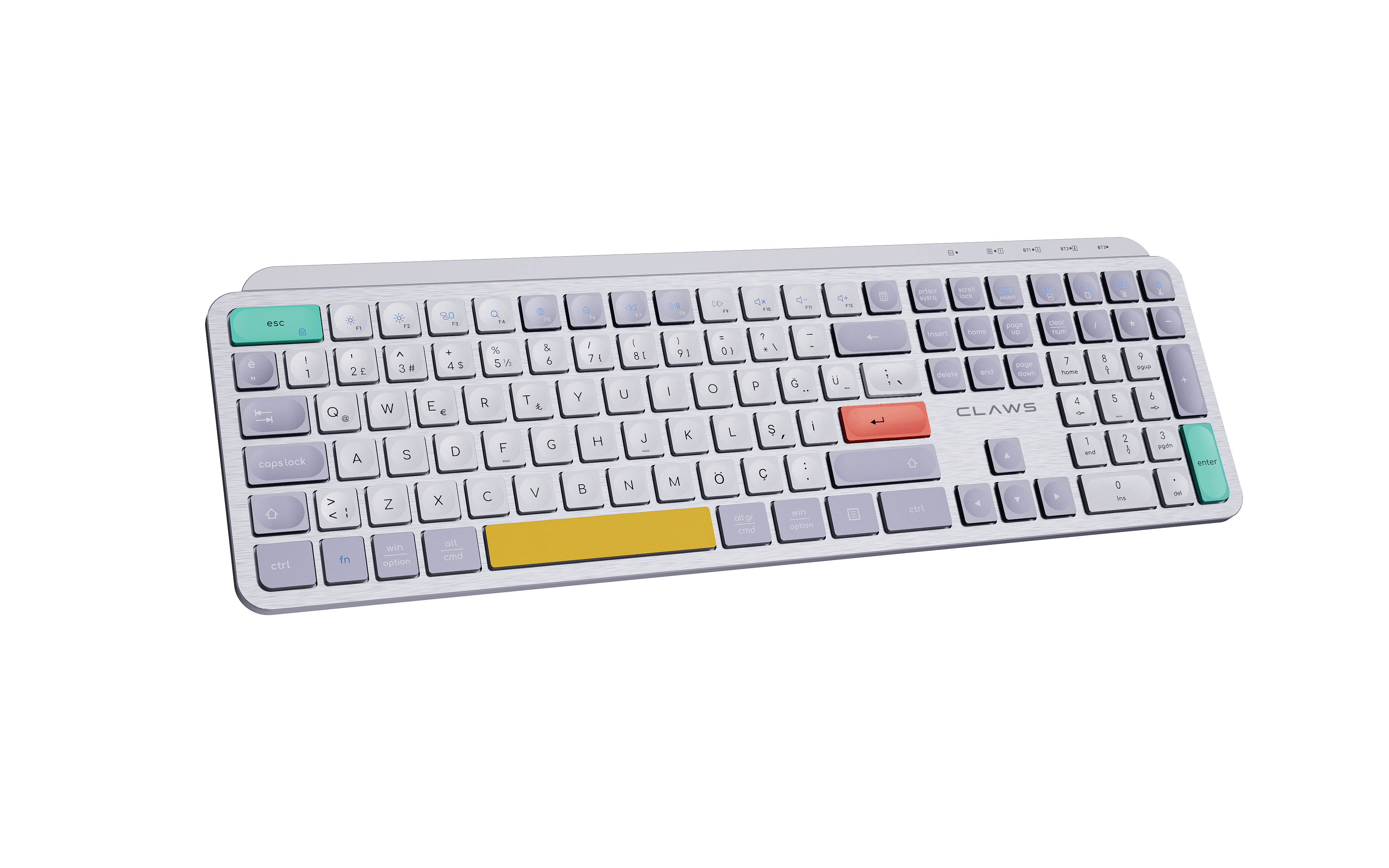 Claw's Palette Luxe Kablosuz Klavye - RGB Aydınlatmalı Makas Anahtarlı (Scissor), Tri-Mode (2.4GHz + 3x Bluetooth), Renkli Tuş Kombinasyonlu Türkçe Q Tam Boy Şarj Edilebilir Ofis Klavyesi