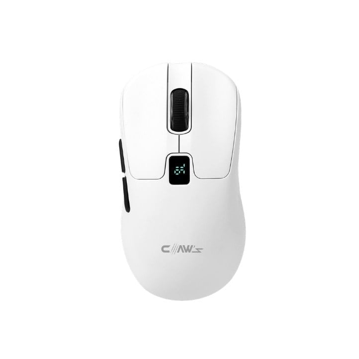 Claw's Rajin Strike Üç Modlu Kablosuz & Kablolu 12800 Dpi LCD Ekran & Makro Yazılımlı Kablosuz Gaming Mouse - Beyaz (2.4 GHz Kablosuz + BT5.1 + Type-C ile Kullanım Desteği)