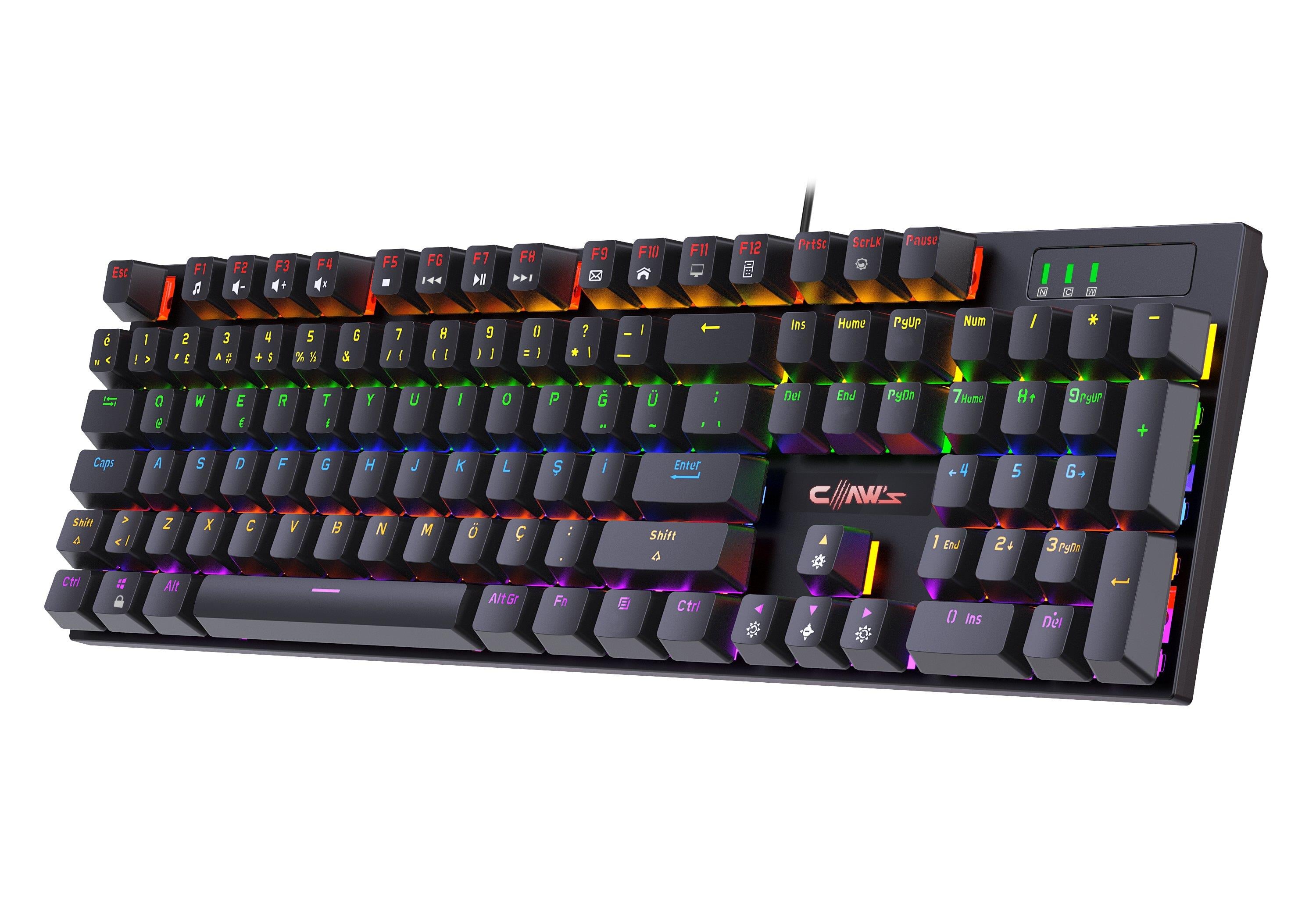 Claw's Rapidfire Red Switch Mekanik & Rainbow RGB Aydınlatma Anti-Ghosting Çift Enjeksiyon 105 Tuşlu Full Form Mekanik Klavye - Siyah