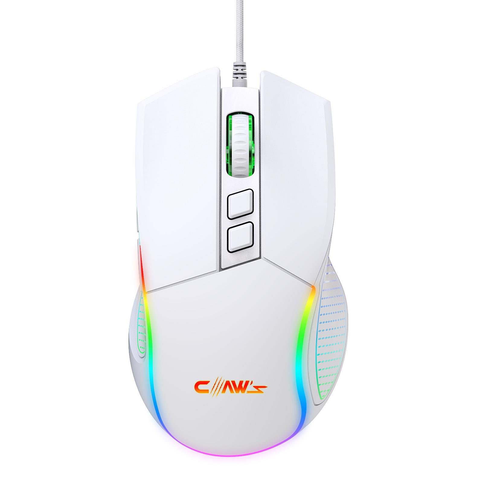 Crossfire V1 12800 Dpi Full Wide RGB Özel ABS Doku & Claw's Reflex Örgü Kablolu Gaming Mouse - Beyaz