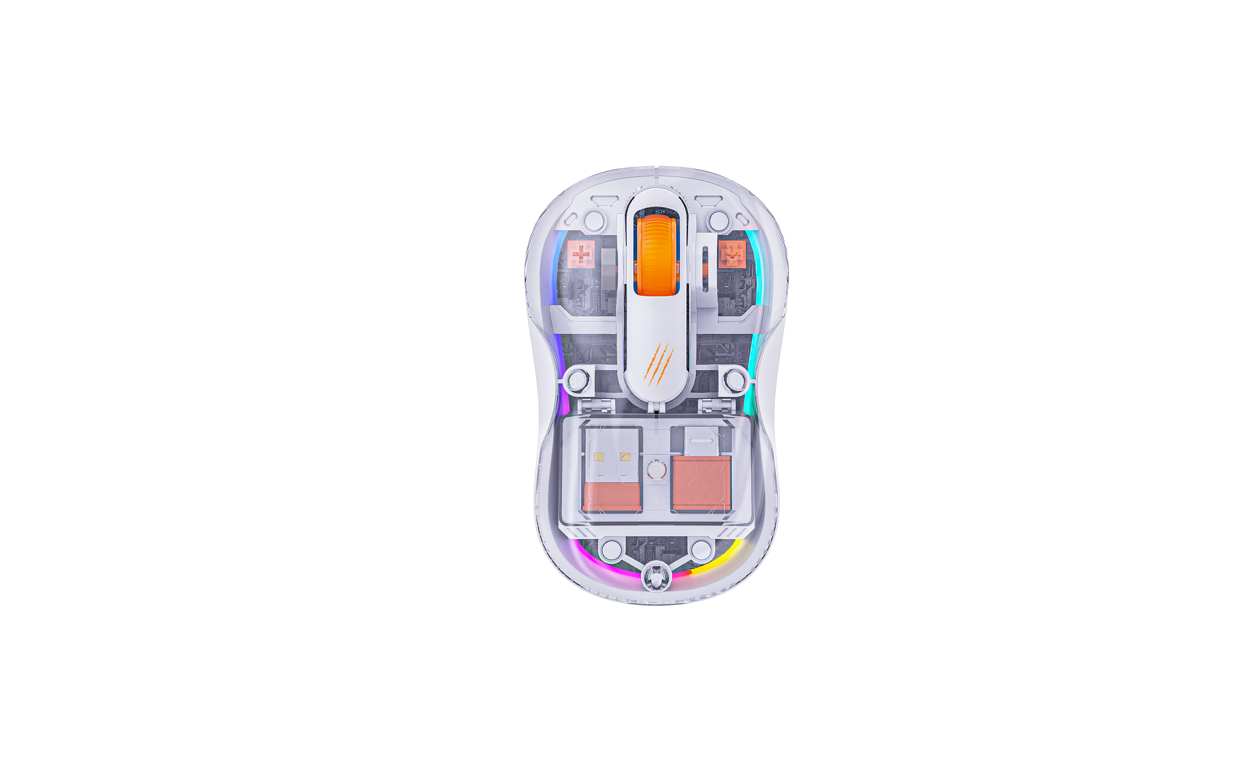 Genius Lucid Şeffaf RGB Kablosuz Mouse - Dual Alıcılı (USB-A & Type-C), Tri-Mode (2.4GHz + Çift BT5.1), 3200 DPI, Sessiz Tıklama, Şarj Edilebilir Ofis ve Oyuncu Mouse