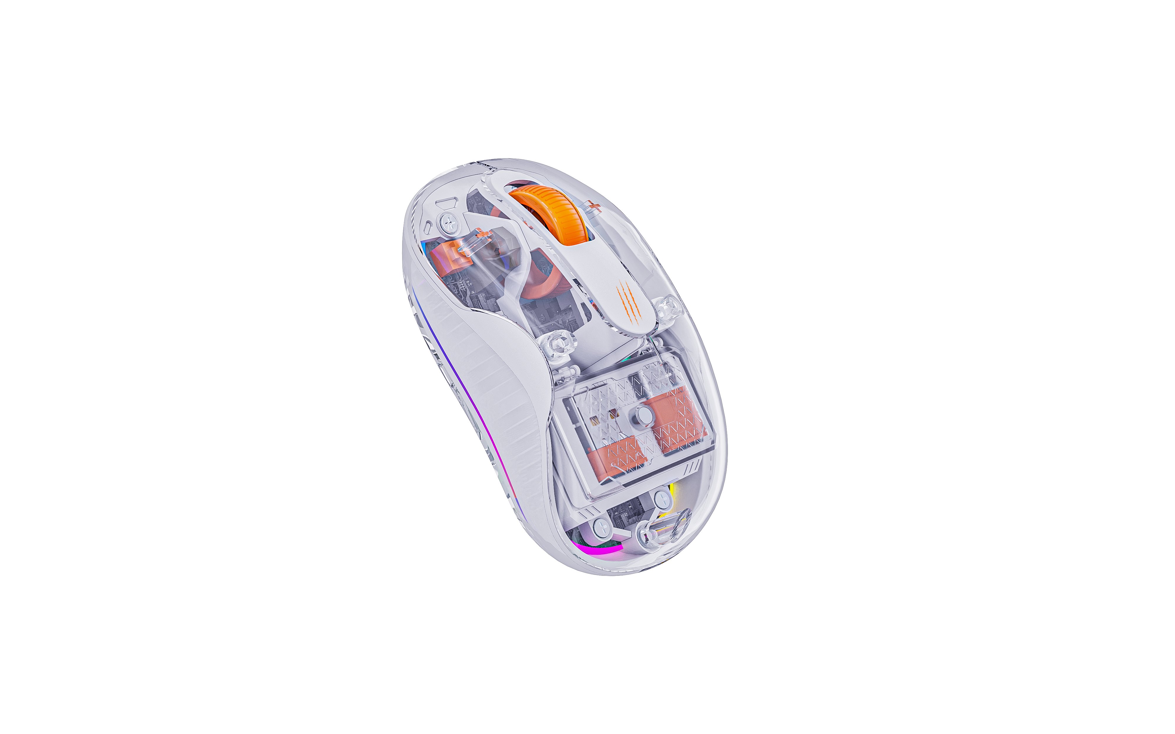 Genius Lucid Şeffaf RGB Kablosuz Mouse - Dual Alıcılı (USB-A & Type-C), Tri-Mode (2.4GHz + Çift BT5.1), 3200 DPI, Sessiz Tıklama, Şarj Edilebilir Ofis ve Oyuncu Mouse