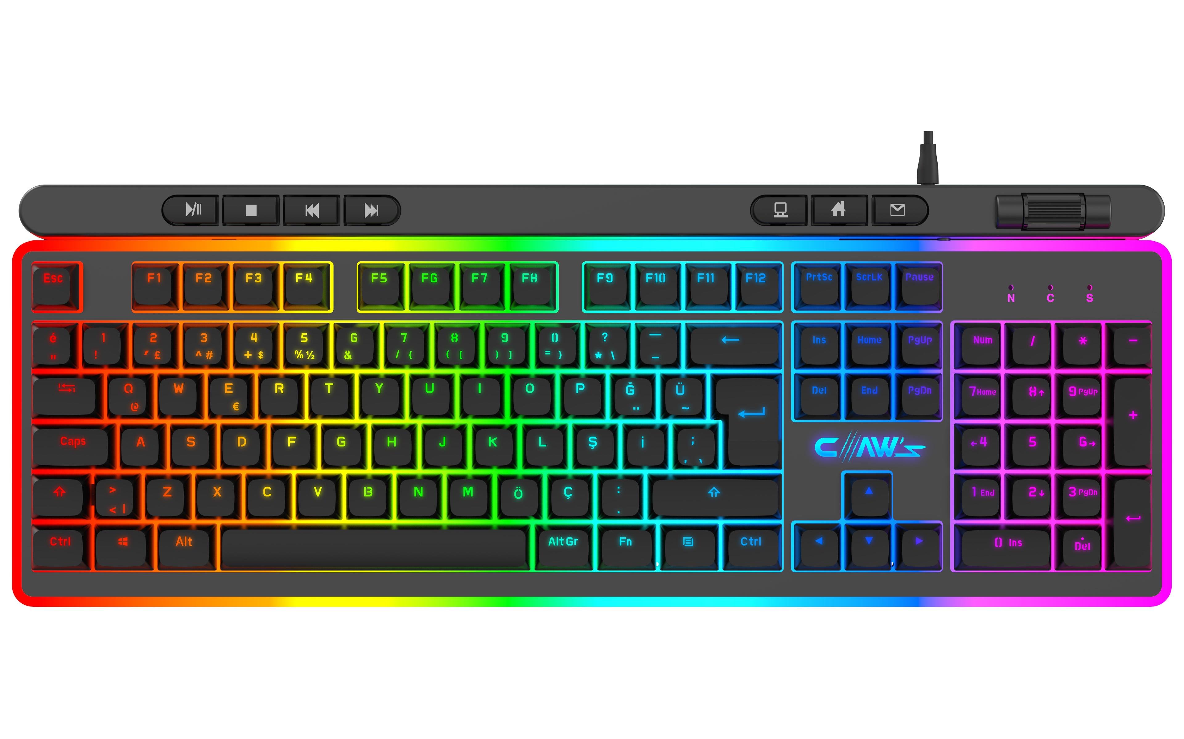 Nova K1 360° Özelleştirilebilir Rgb & Yazılımlı Full Membran 104+7 Tuşlu Ekstra Multimedya / Rollover Ses Kontrol Mekanizmalı