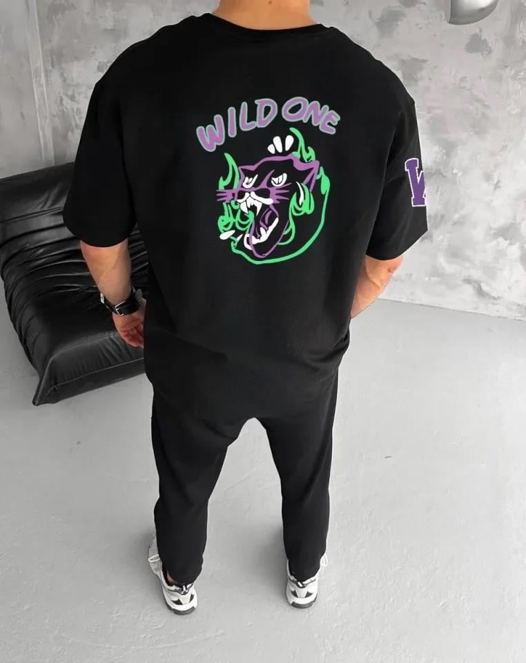 Unisex Bisiklet Yaka Baskılı Oversize T-Shirt - Beyaz