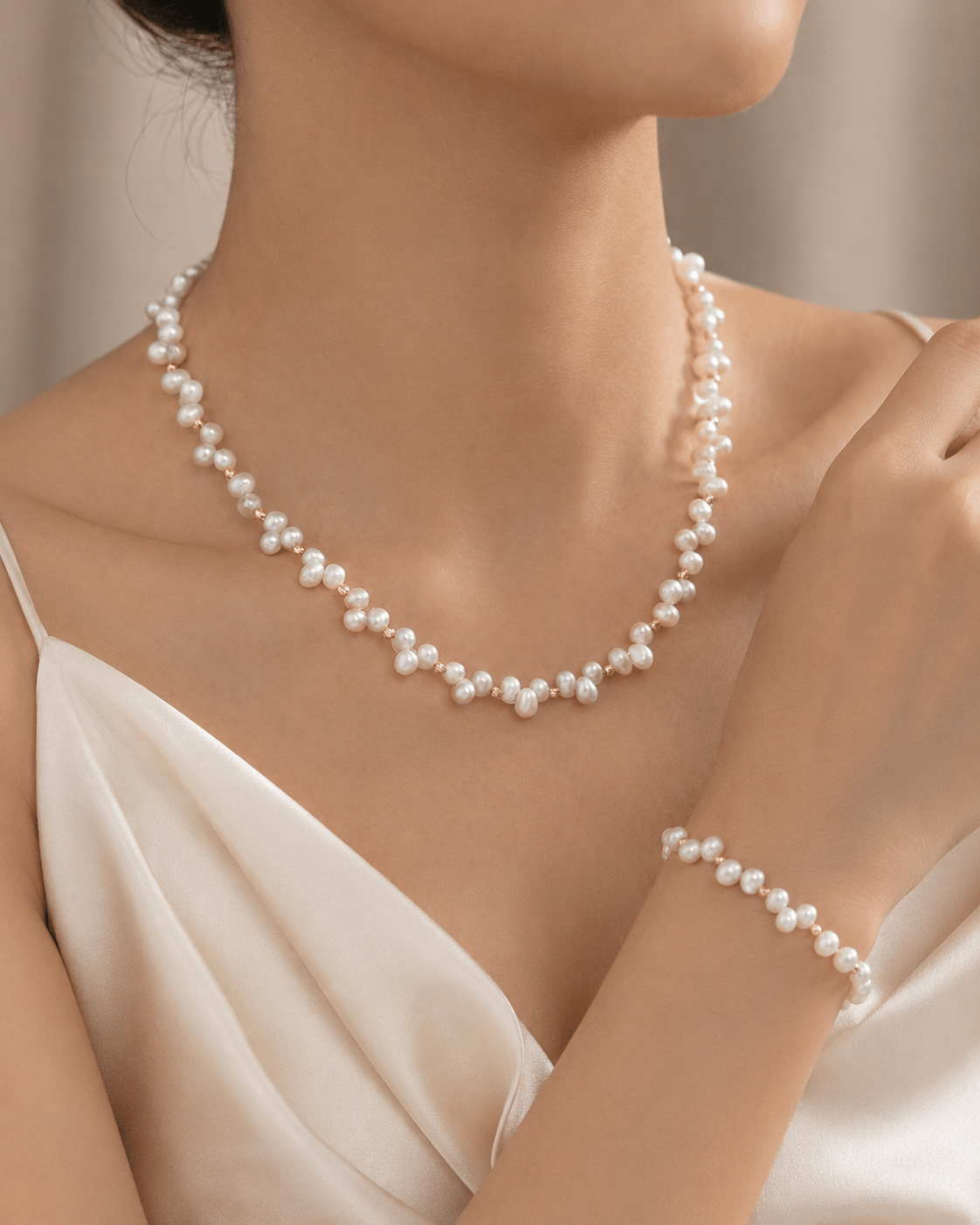 Sertifikalı Beyaz Gerçek İnci Örgü Model Kolye Bileklik Seti