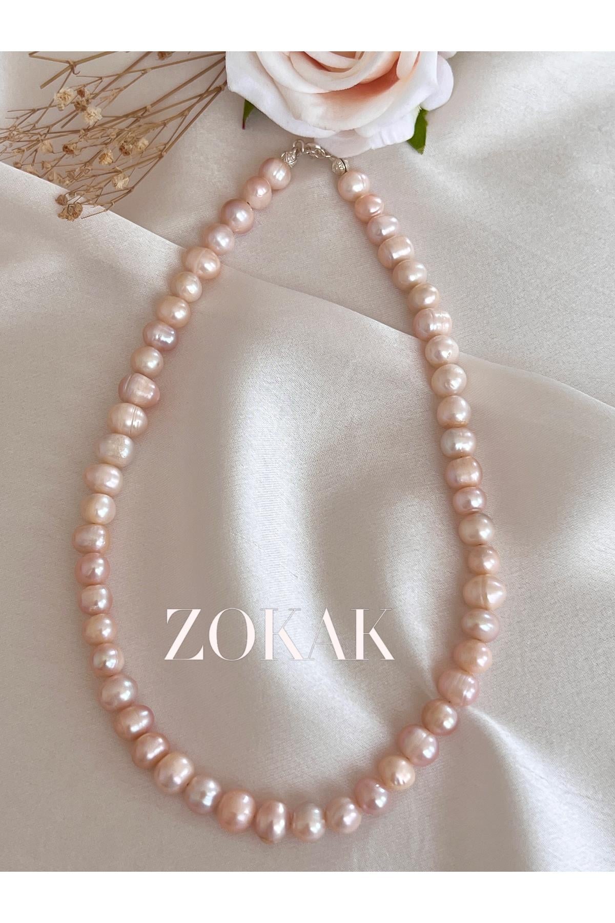 Sertifikali Gerçek pembe Inci kolye 925 Ayar Gümüs Dogal Tas pembe inci inci kolye,