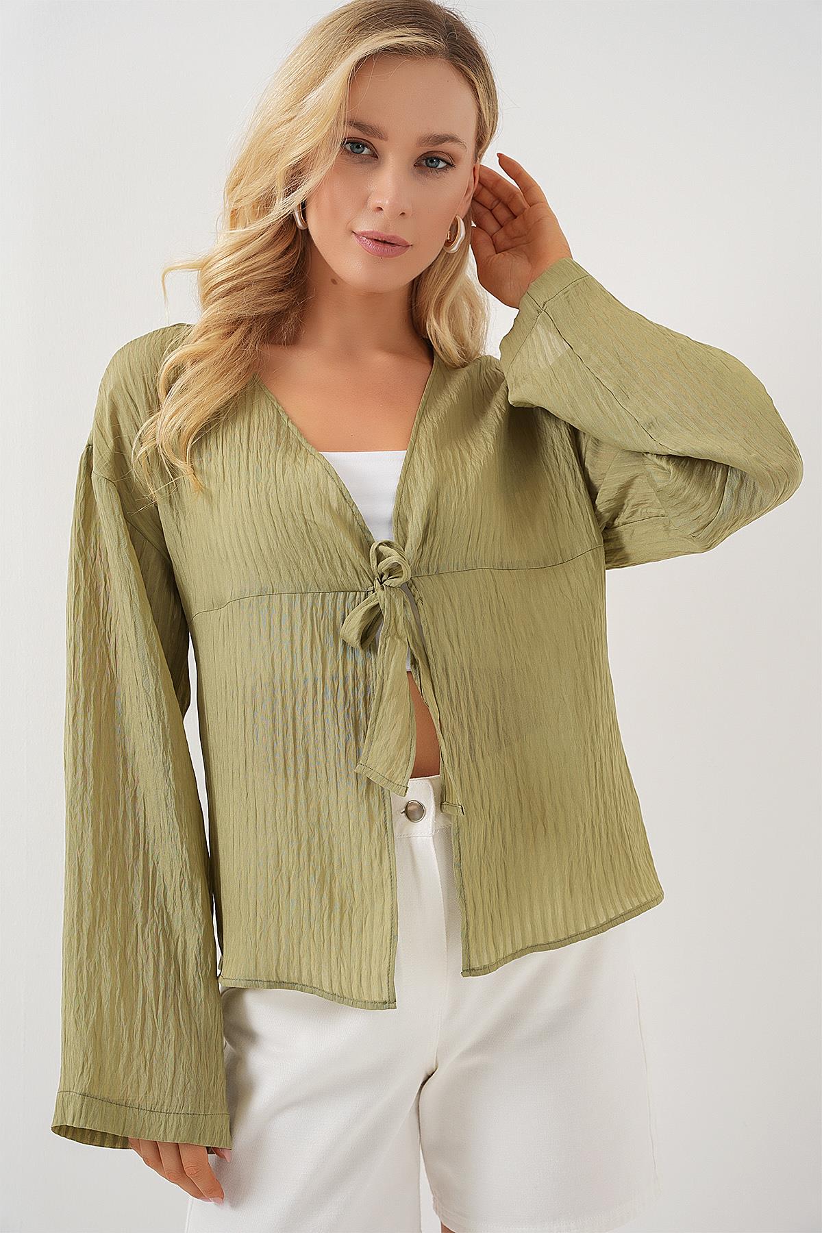 Kadın Önü Bağcıklı Bluz 952 - Çağla