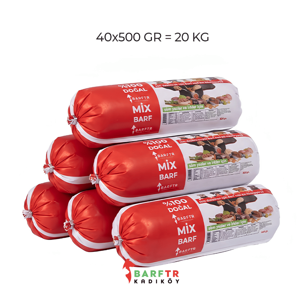 Mix Barf Köpek Maması 20 kg (500 gramlık 40 adet salam paket, tekli ambalajlarda)
