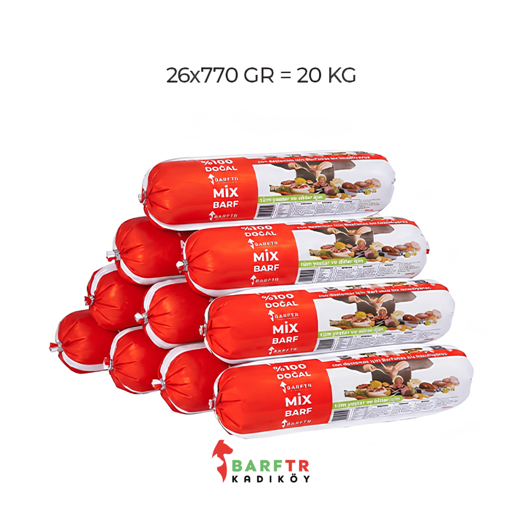 Mix Barf Köpek Maması 20 kg (770 gramlık 26 adet salam paket, tekli ambalajlarda)
