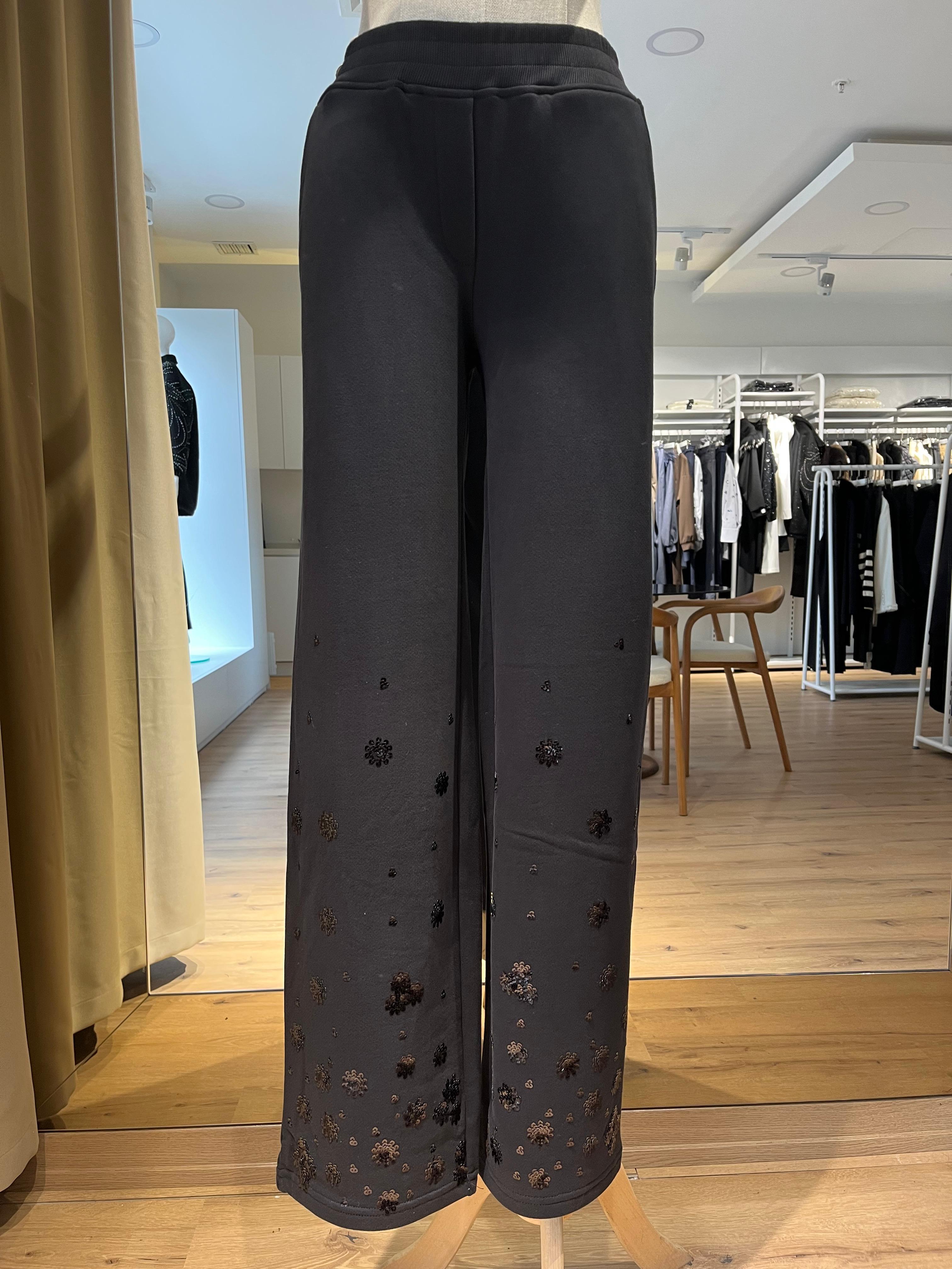 Nakışlı Örme Pantolon Siyah