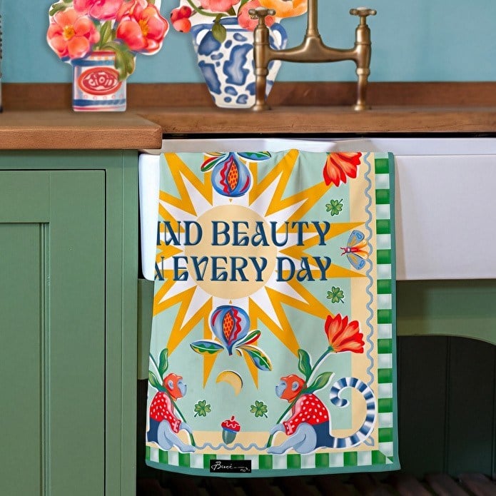 Baci Milano Dolce Far Niente Çiçek Desenli Renkli Pamuklu ve Polyester Mutfak Havlusu 45 x 60 cm 