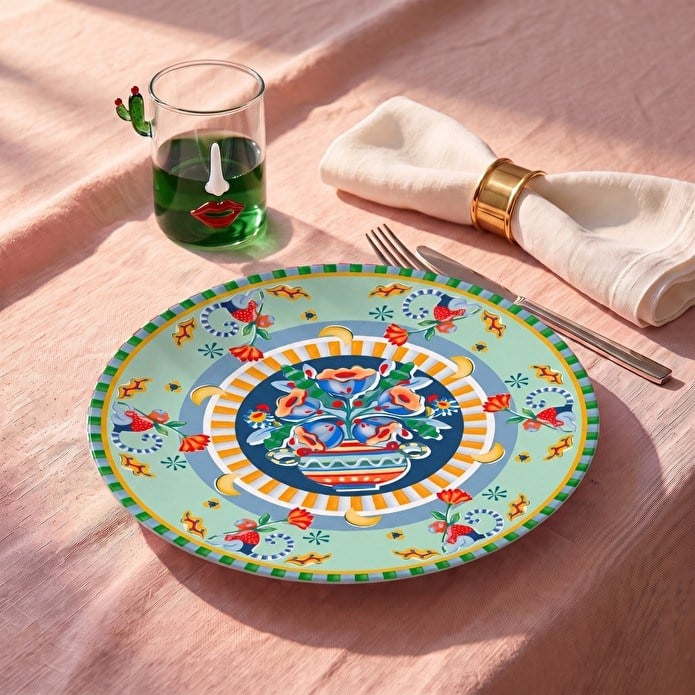 Baci Milano Dolce Far Niente Çiçekli Vazo Desenli Yeşil Supla Ø 33 cm 