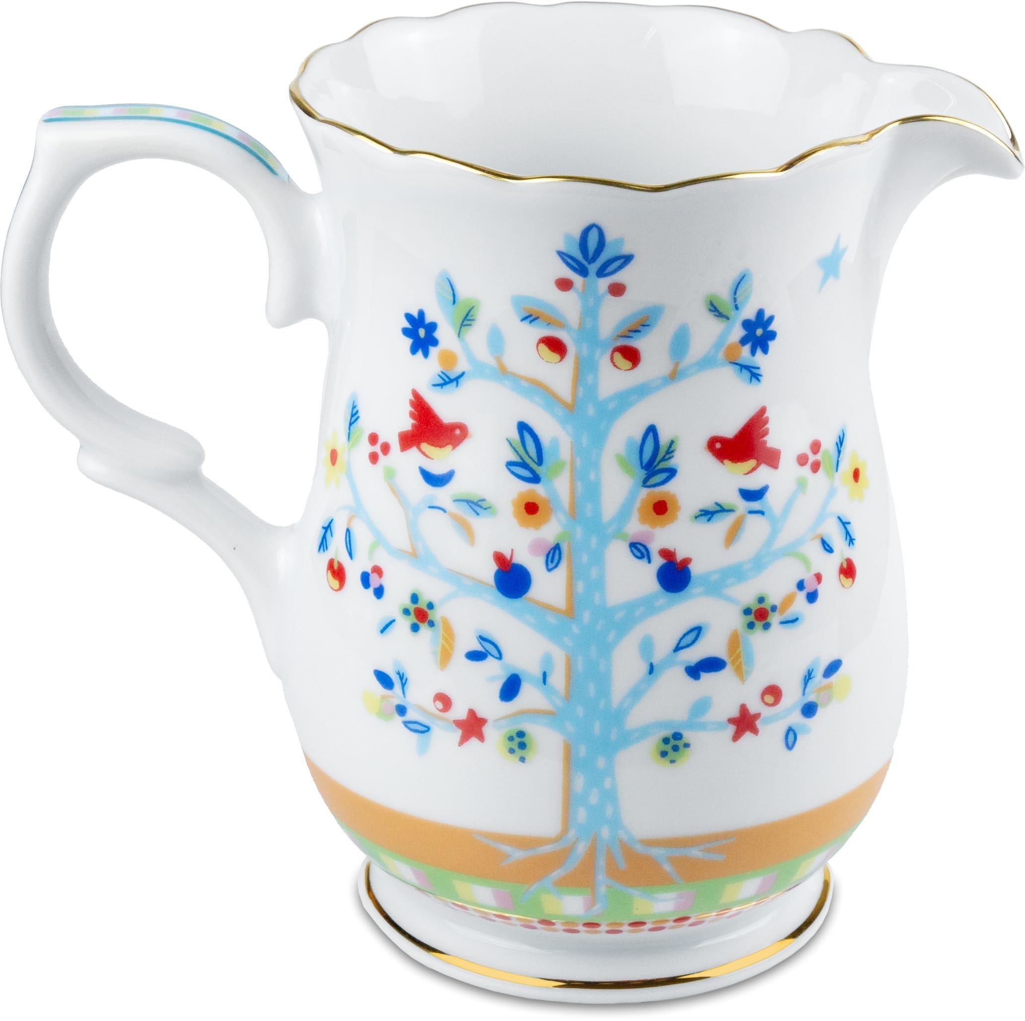 BACI MILANO Porselen Sürahi Hayat Ağacı Mamma Mia Line 22 x 12,5 cm, Y 19 cm, Turuncu Dekorlu Beyaz
