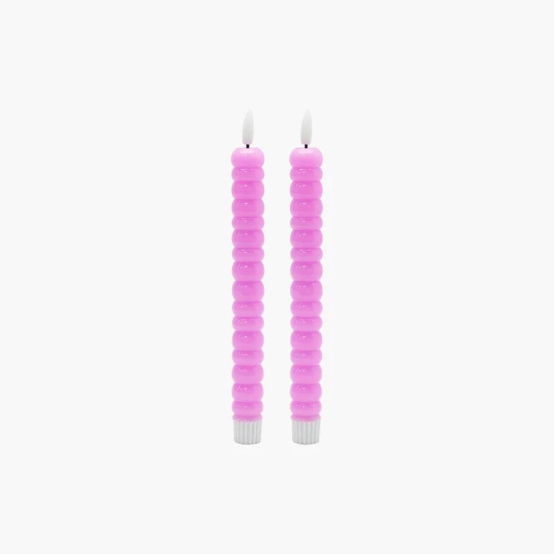 Set Boğumlu Led Işık Pembe Mum 22cm 2'li