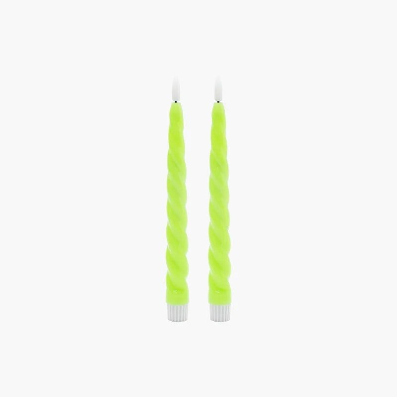Set Burgulu Led Işık Yeşil Mum 22cm 2'li