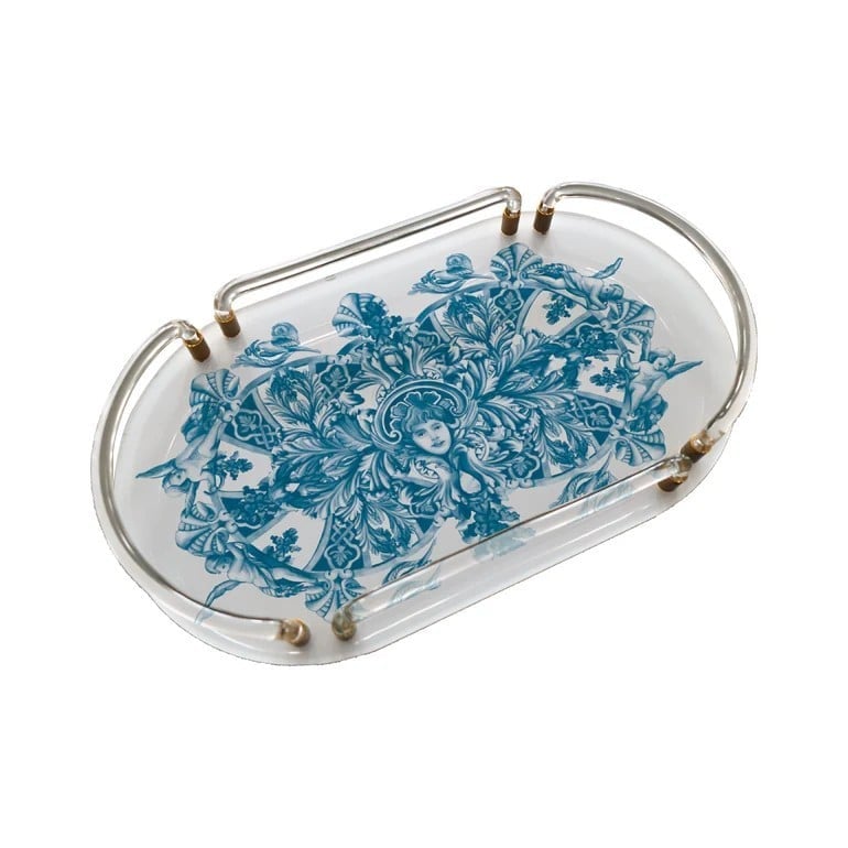 Sivella  Blue Blanc Royale Oval Pleksi Tepsi