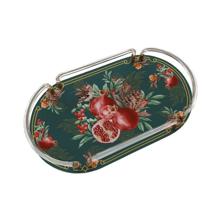 Sivella  Pomegranate Green Oval Pleksi Tepsi