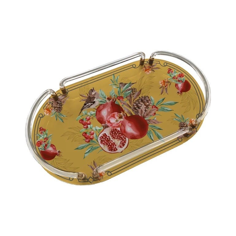 Sivella  Pomegranate Yellow Oval Pleksi Tepsi