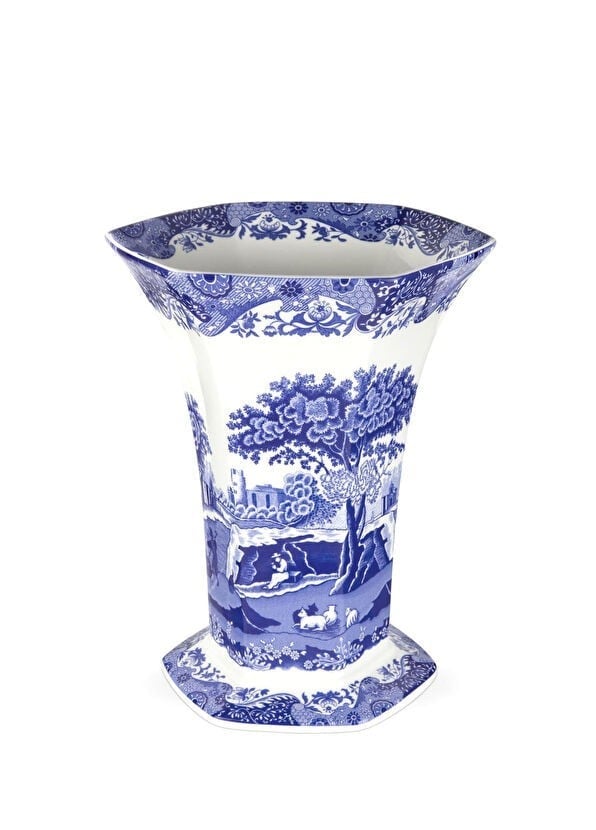 Spode Mavi Beyaz Porselen Vazo