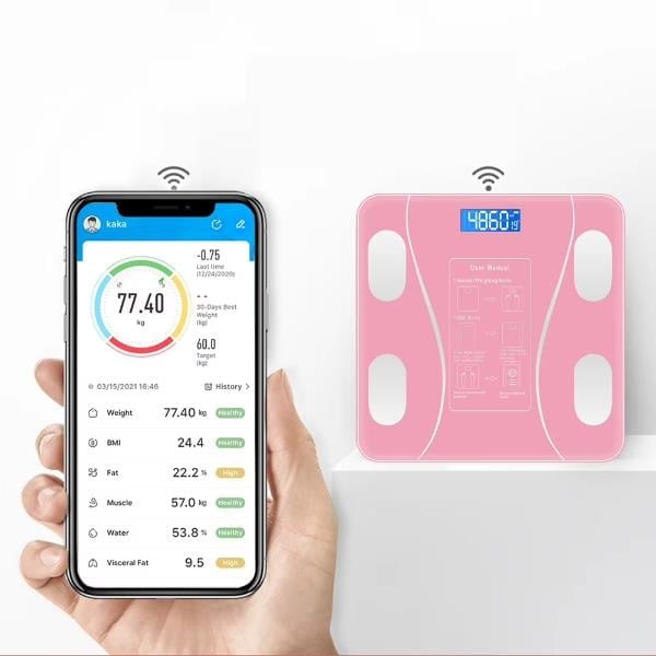 Pembe Renk Bluetooth Özellikli Akıllı Tartı