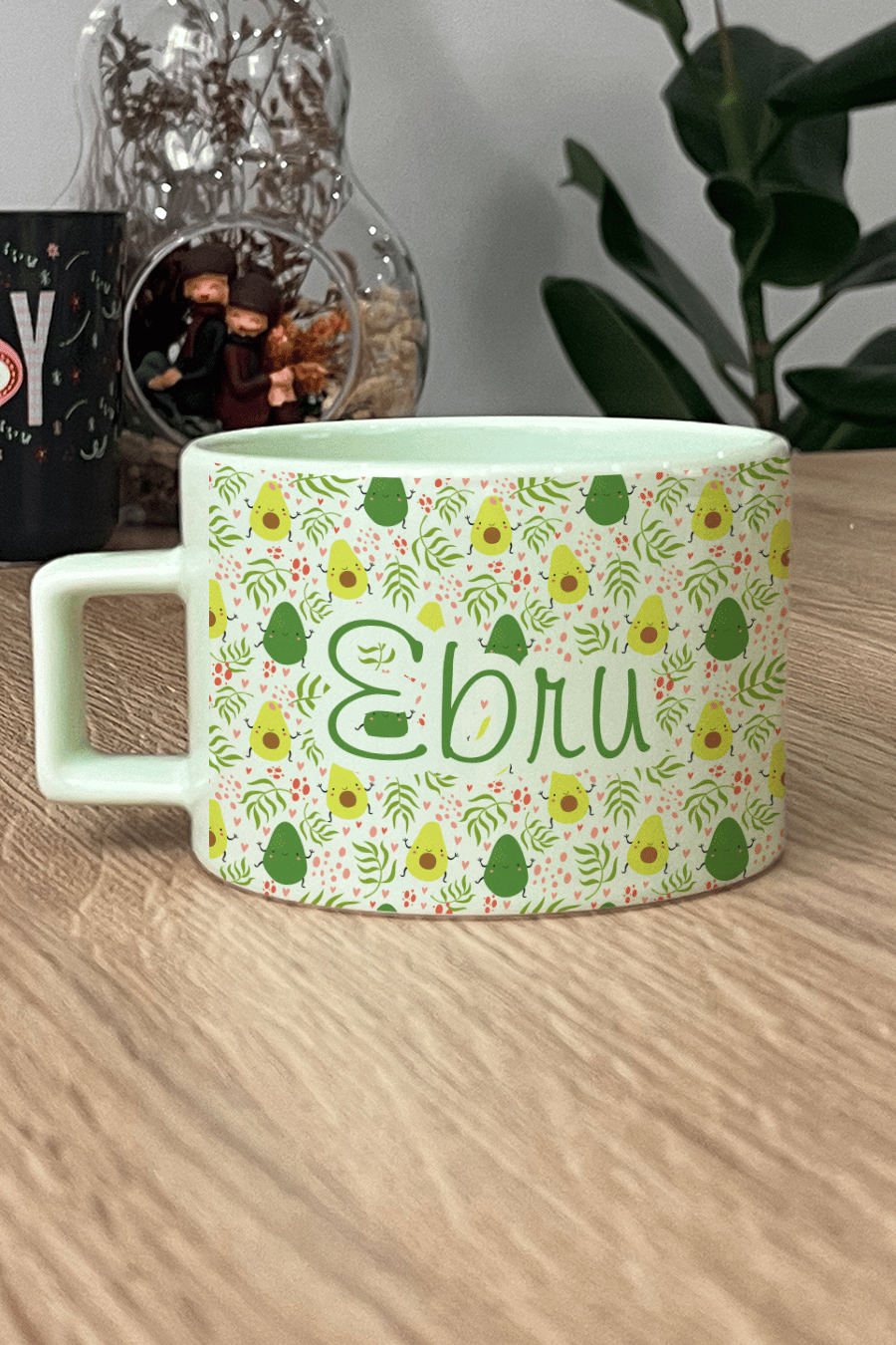 Avokado Desenli Kişiye Özel Lüks Pastel Fincan