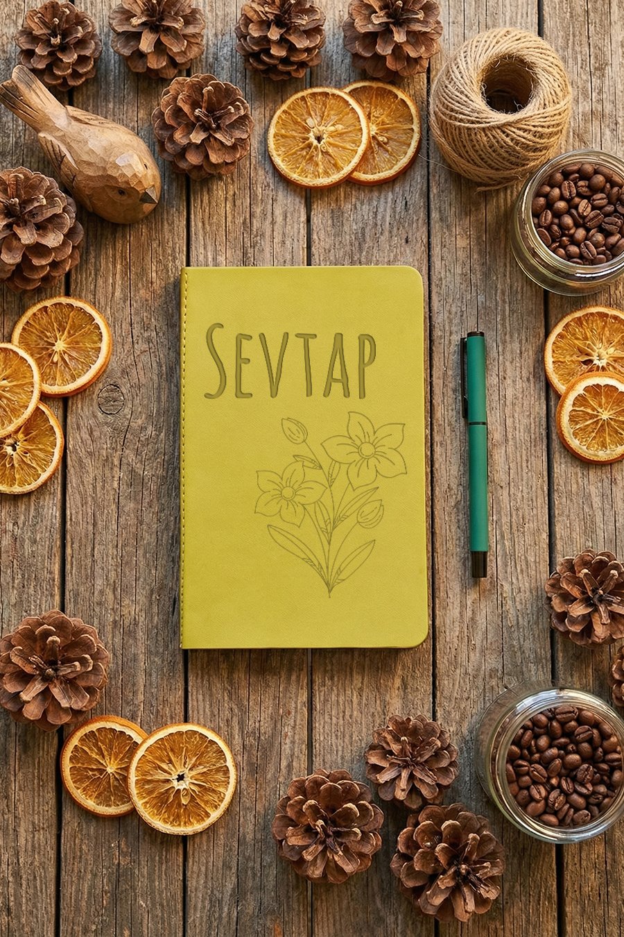 Çiçek Desenli Kişiye Özel Defter ve Kalem