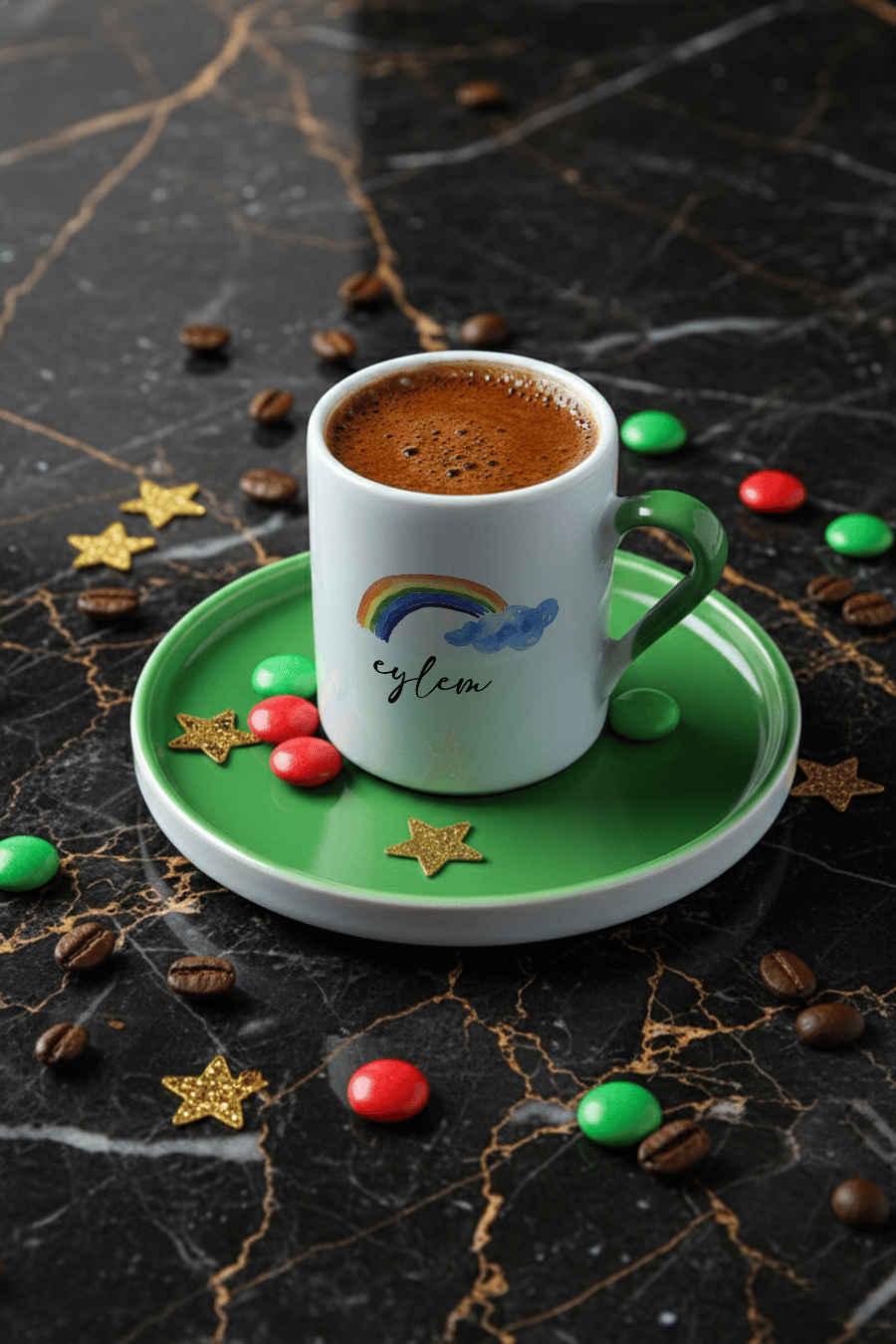 Gökkuşağı Kişiye Özel Türk Kahvesi Fincanı