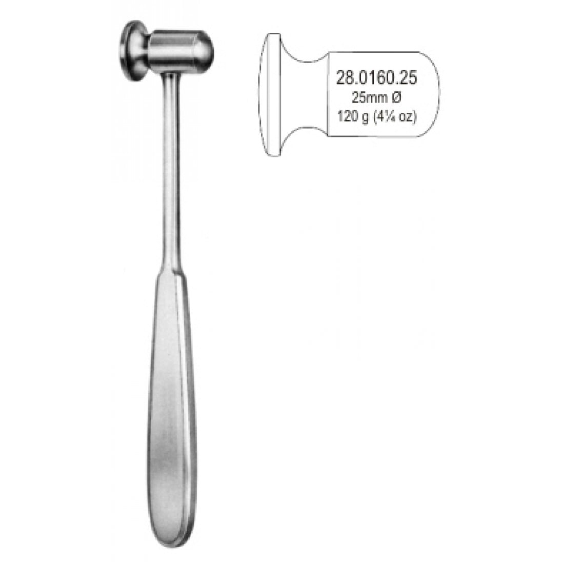 28.0160.25 Doyen  Çekiç Ø25mm, 120g, 21cm