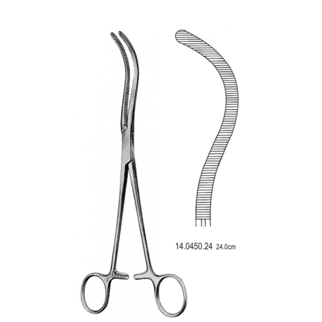 14.0450.24 Guyon/Pean Böbrek Pedikül Klempi Eğri 24cm