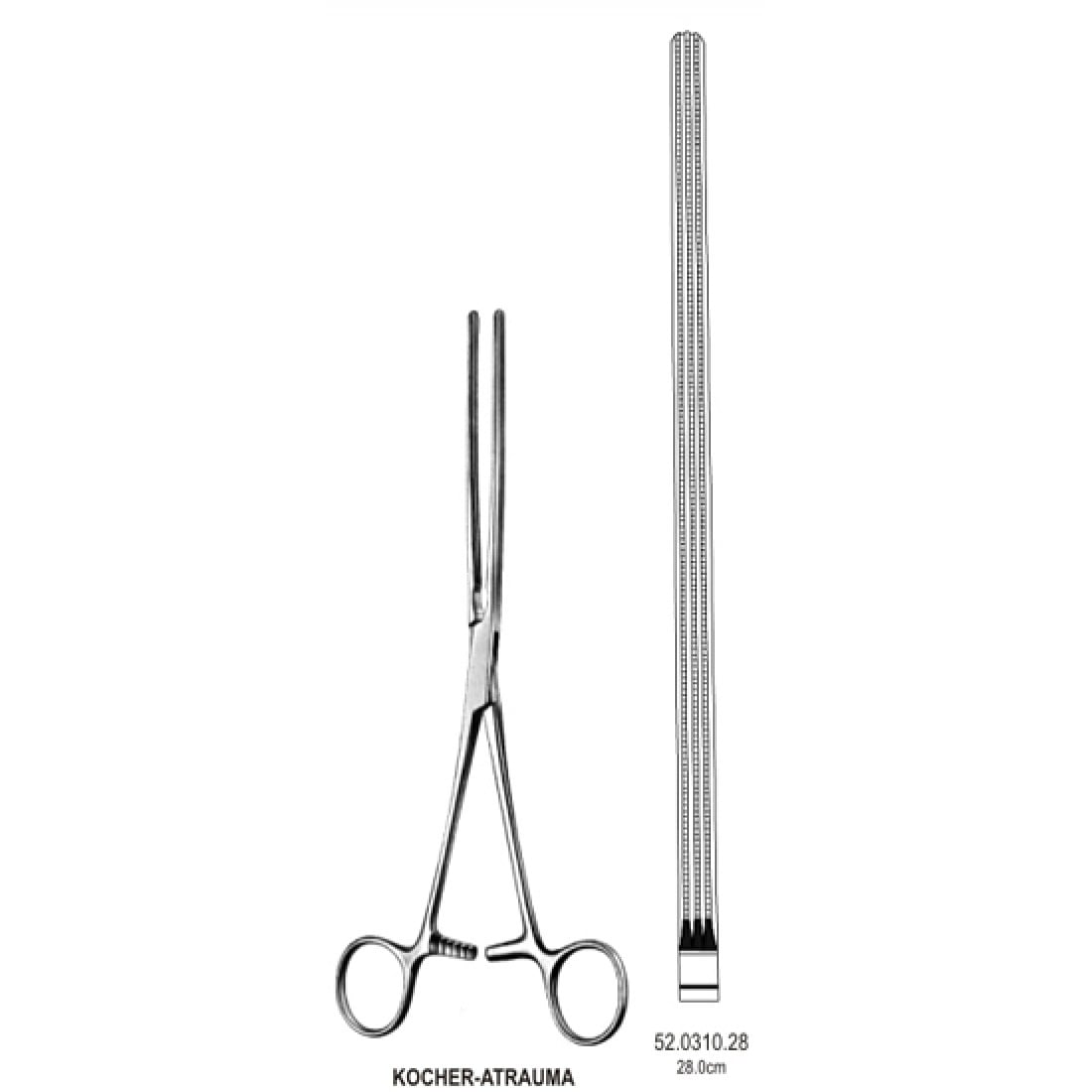 52.0310.28 Kocher Bağırsak Forsepsi Atravmatik Düz 28cm