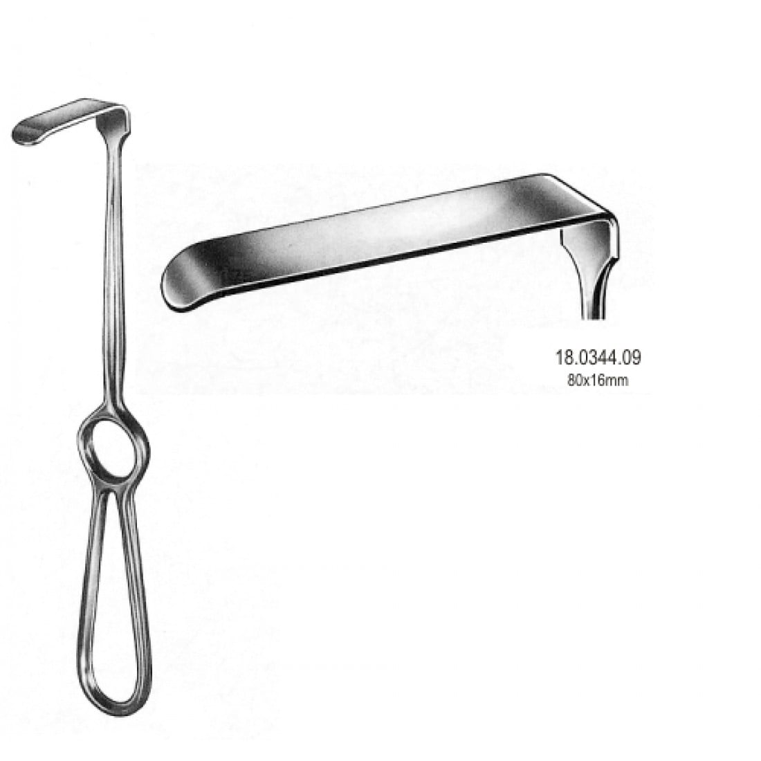 18.0344.09 Kocher Langenbeck Ekartör 80x16mm, 21.5cm