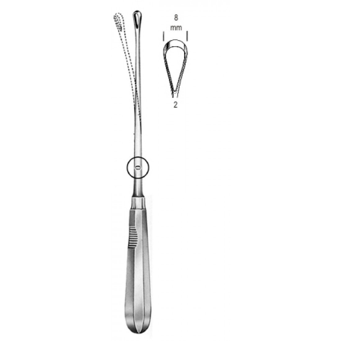 60.0854.08 Recamier Küret Esnek Keskin 8mm, 31cm Fig.2