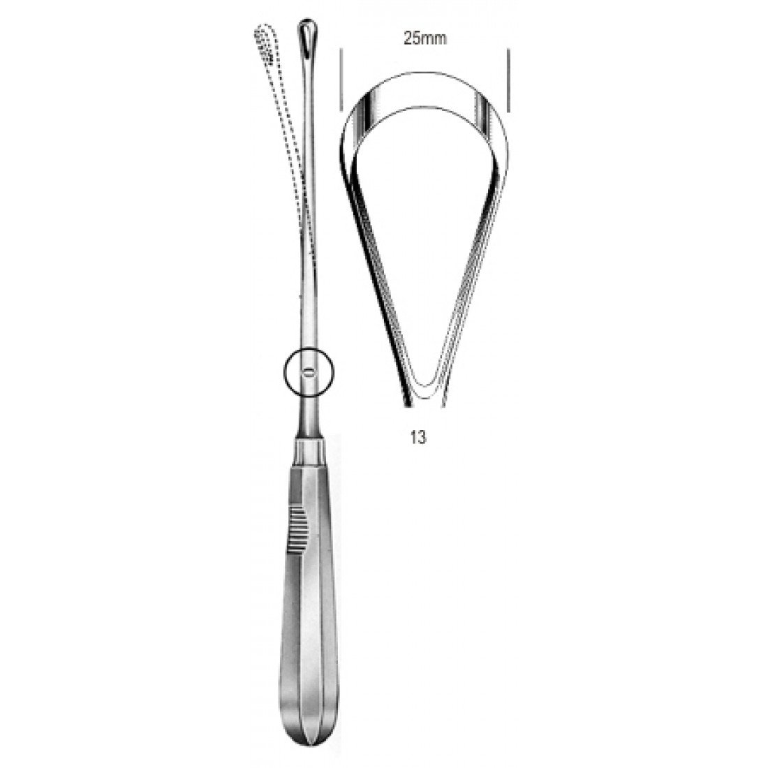 60.0854.25 Recamier Küret Bükülebilir Keskin 25mm 31cm Fig.13