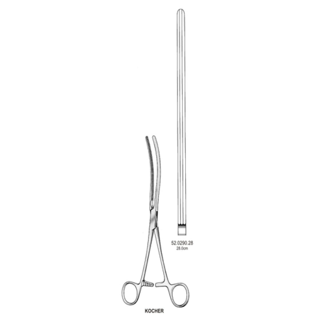 52.0290.28 Kocher Bağırsak Forsepsi Düz 28cm