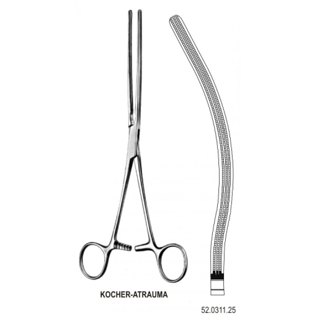 52.0311.25 Kocher Bağırsak Forsepsi Atravmatik Eğri 25cm