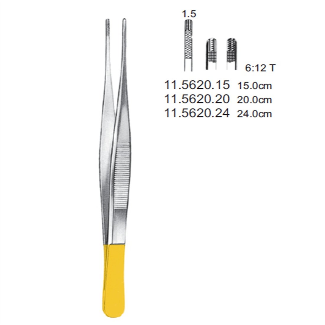 11.5620.15 DeBakey Forseps 6x12T, 1.5mm, 15cm TC