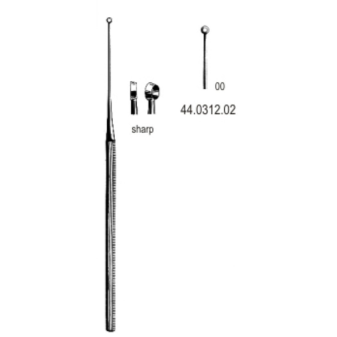 44.0312.02 Buck Kulak Küreti Düz Keskin, 00, 16.5cm