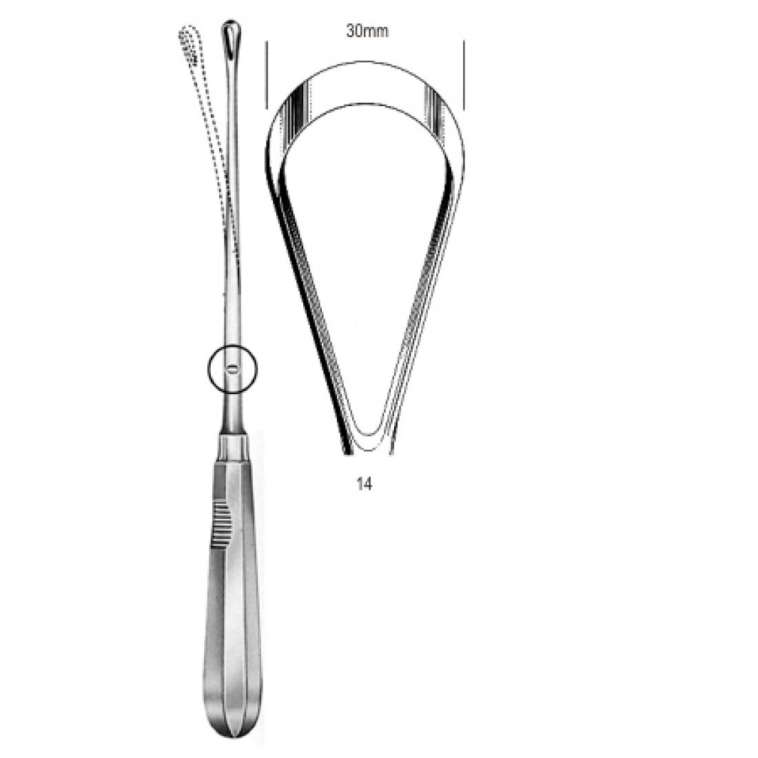 60.0854.30 Recamier Küret Bükülebilir Keskin 30mm 31cm Fig.14