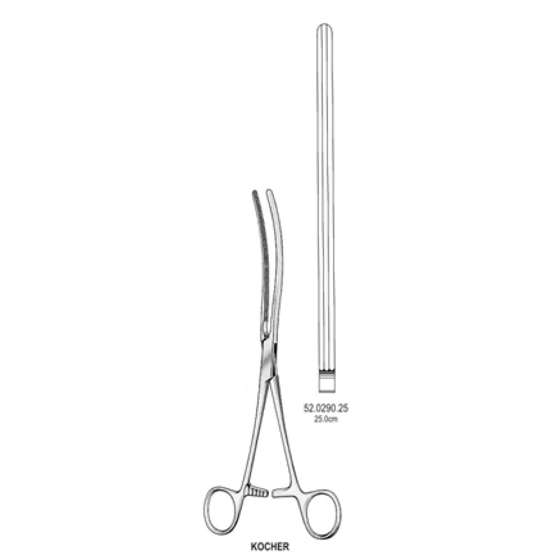 52.0290.25 Kocher Bağırsak Forsepsi Düz 25cm