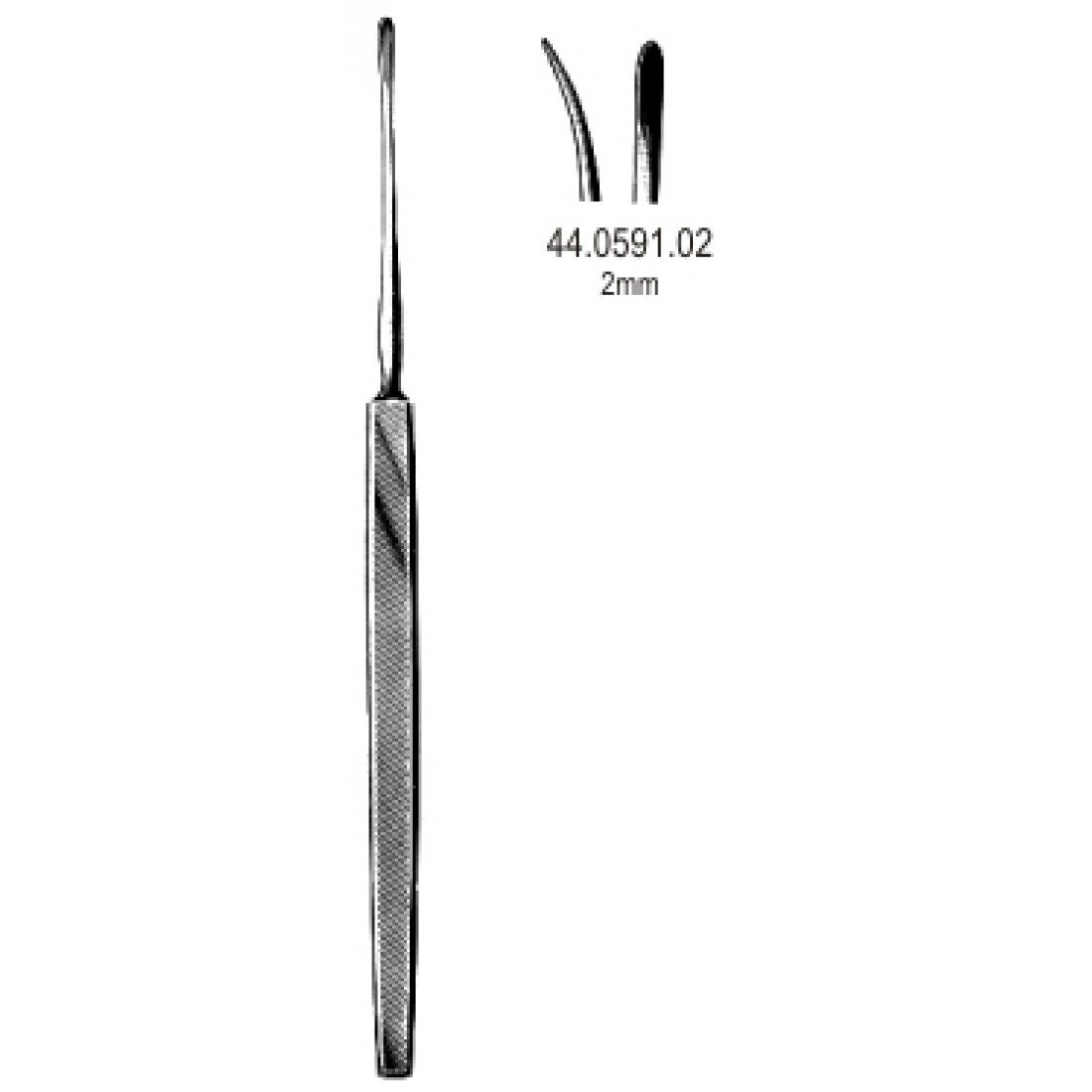 44.0591.02 Lempert Elevatör  Eğri 2mm, 19cm